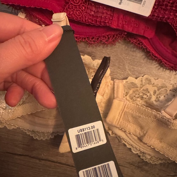 Elegant Lace Bra Set - Red and Beige - Picture 4 of 6